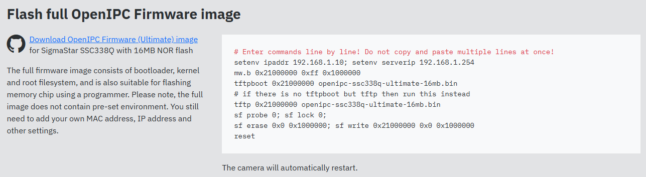 Firmware flashing command